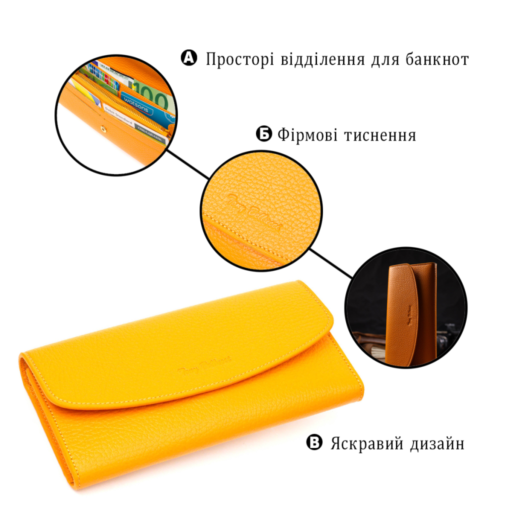 Гаманець Tony Bellucci З натуральної шкіри Жовтий (21978) - зображення 4