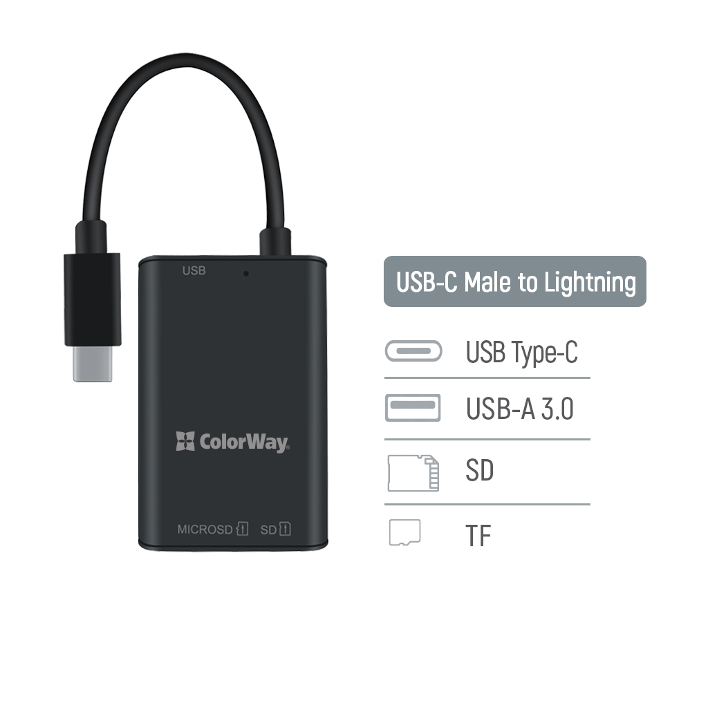 Зчитувач флеш-карт ColorWay USB-C to USB 3.0/SD/MicroSD (CW-CR-02) - изображение 5