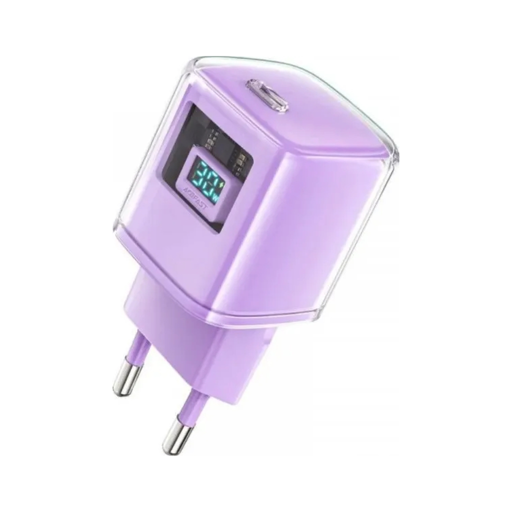Зарядний пристрій Acefast 1xUSB-C 30W Gan A53 Fast Charger alfalfa purple (6974316282365) - зображення 1
