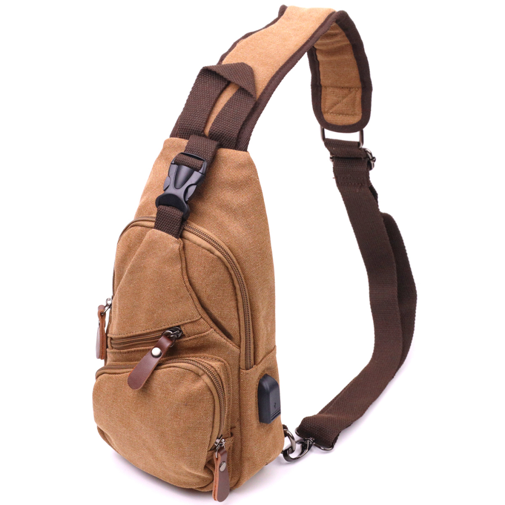 Сумка Vintage Чоловіча через плече з кабелем USB текстильна Коричнева (21222) - зображення 1