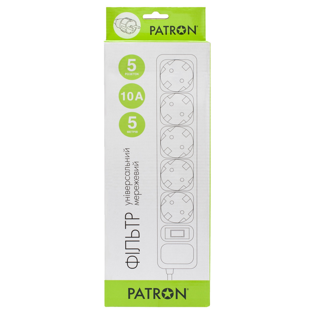 Мережевий фільтр живлення Patron 5m (SP-1055W), 5 розеток White (EXT-PN-SP-1055W) - зображення 2