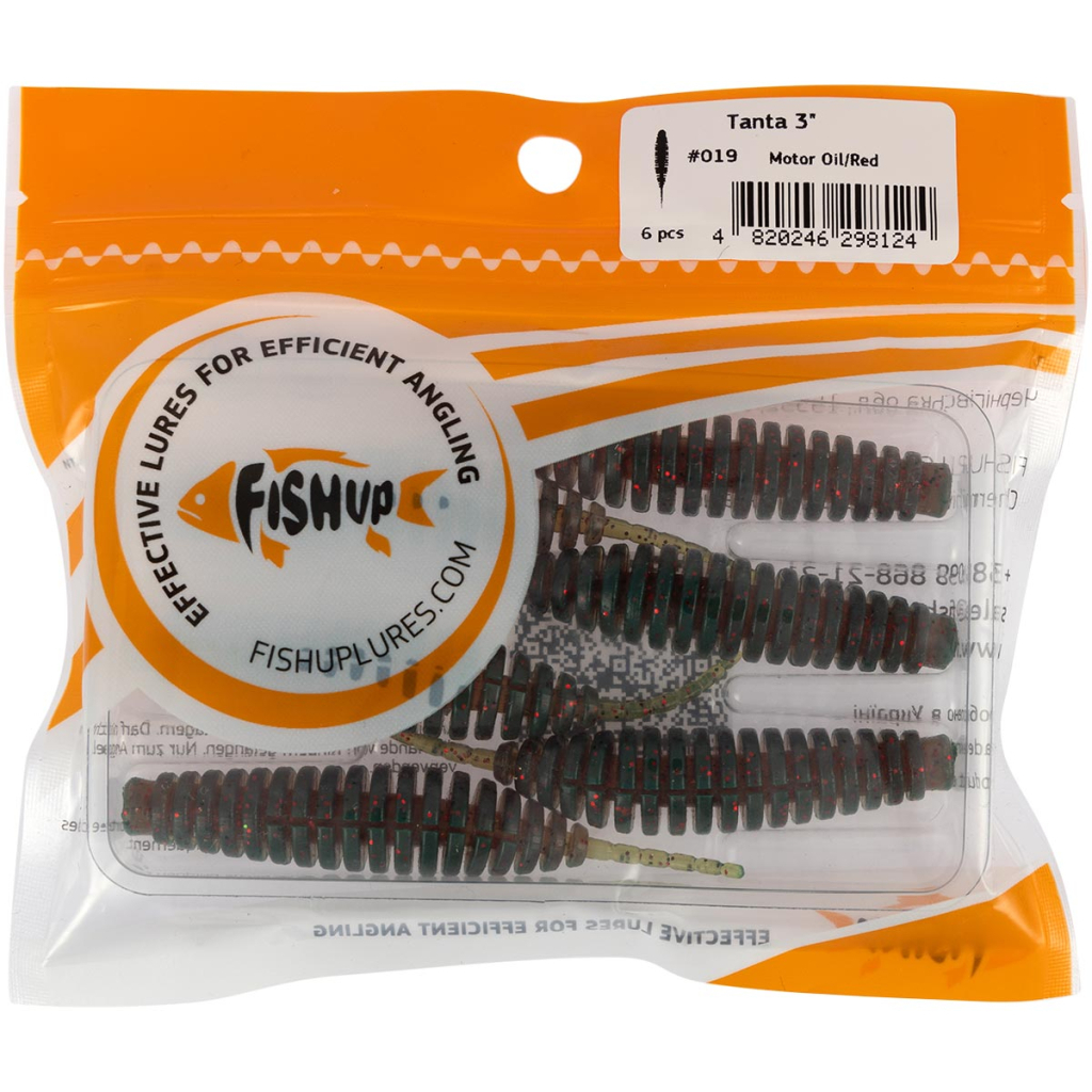 Силікон рибальський FishUP Tanta 3" 019 - Motor Oil/Red (6 шт/уп) (1864.13.91) - зображення 2