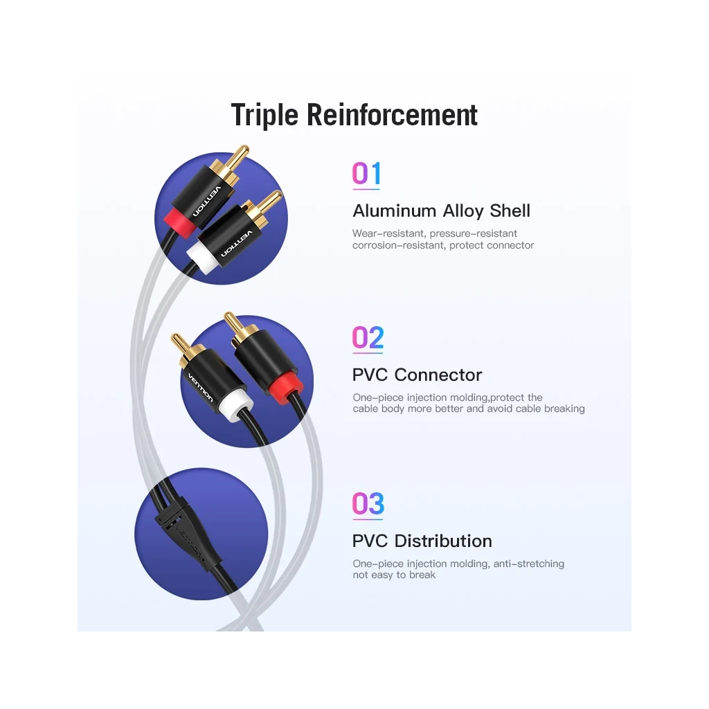 Кабель мультимедійний 2xRCA M to 2xRCA M 1.0m black VENTION (VAB-R06-B100) - picture 7