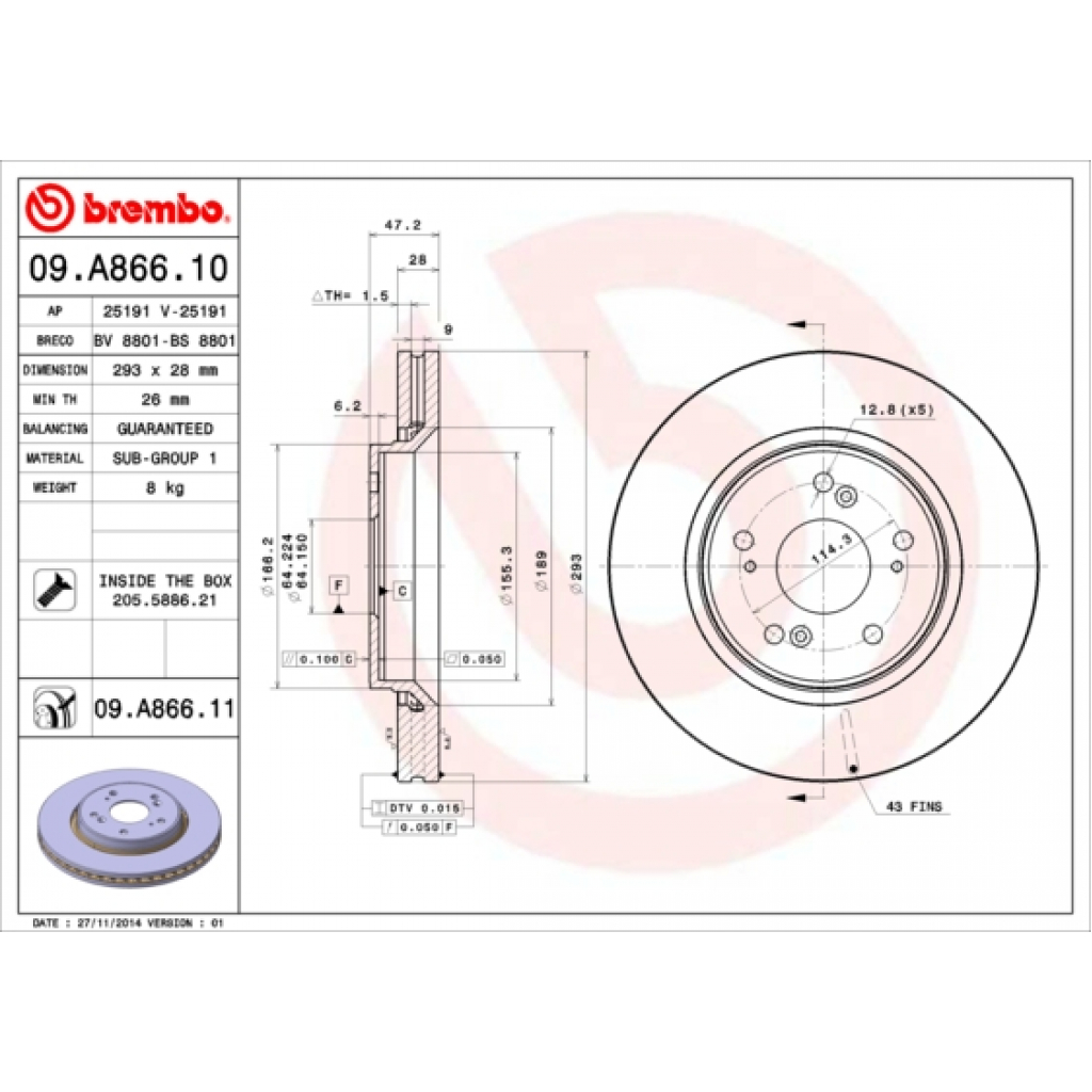 Гальмівний диск Brembo 09.A866.10 - зображення 1
