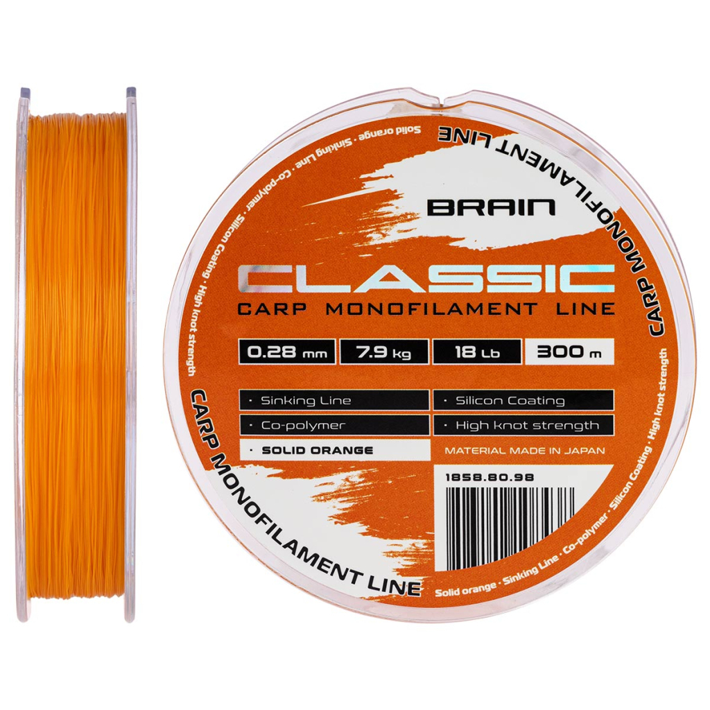 Волосінь Brain Classic Carp Line (solid orange) 300m 0.28mm 18lb 7.9kg (1858.80.98) - зображення 1