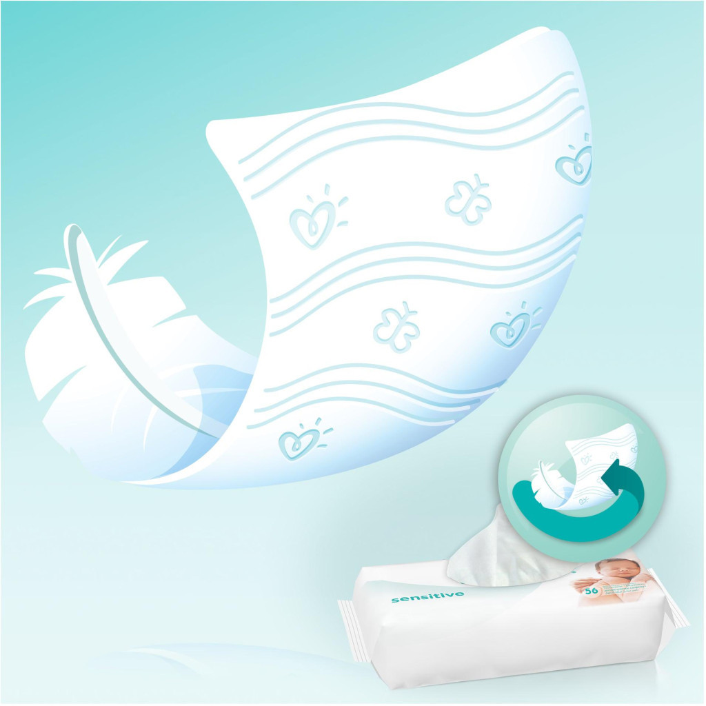 Дитячі вологі серветки Pampers Sensitive, 56 шт (4015400636649) - зображення 7