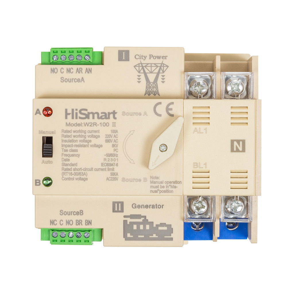Автоматичний вимикач HiSmart W2R-2P 220V 100A (HS082482) - изображение 1