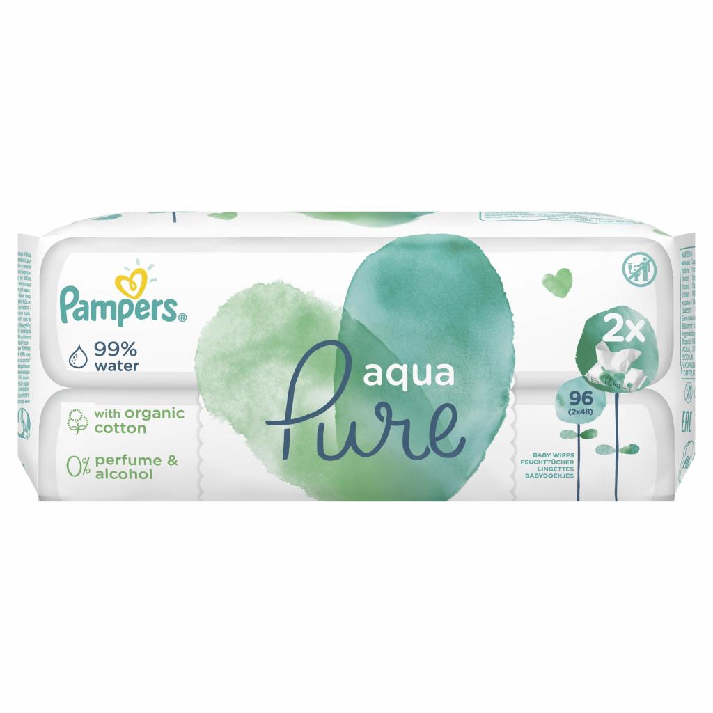 Дитячі вологі серветки Pampers Aqua Pure 2x48 (8001090603357) - изображение 2