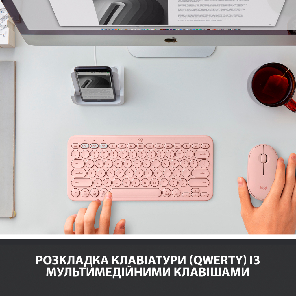 Клавіатура Logitech K380 for MAC Multi-Device Bluetooth UA Rose (920-010406) - зображення 2