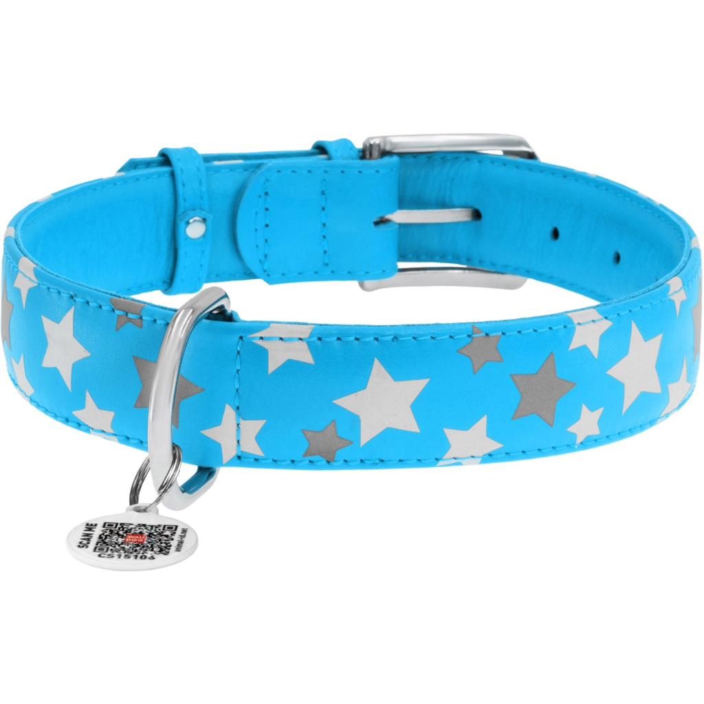 Нашийник для тварин WAUDOG Glamour з QR паспортом "Зірочка" XS Ш 12 мм Д 19-25 см блакитний (35832) - зображення 3
