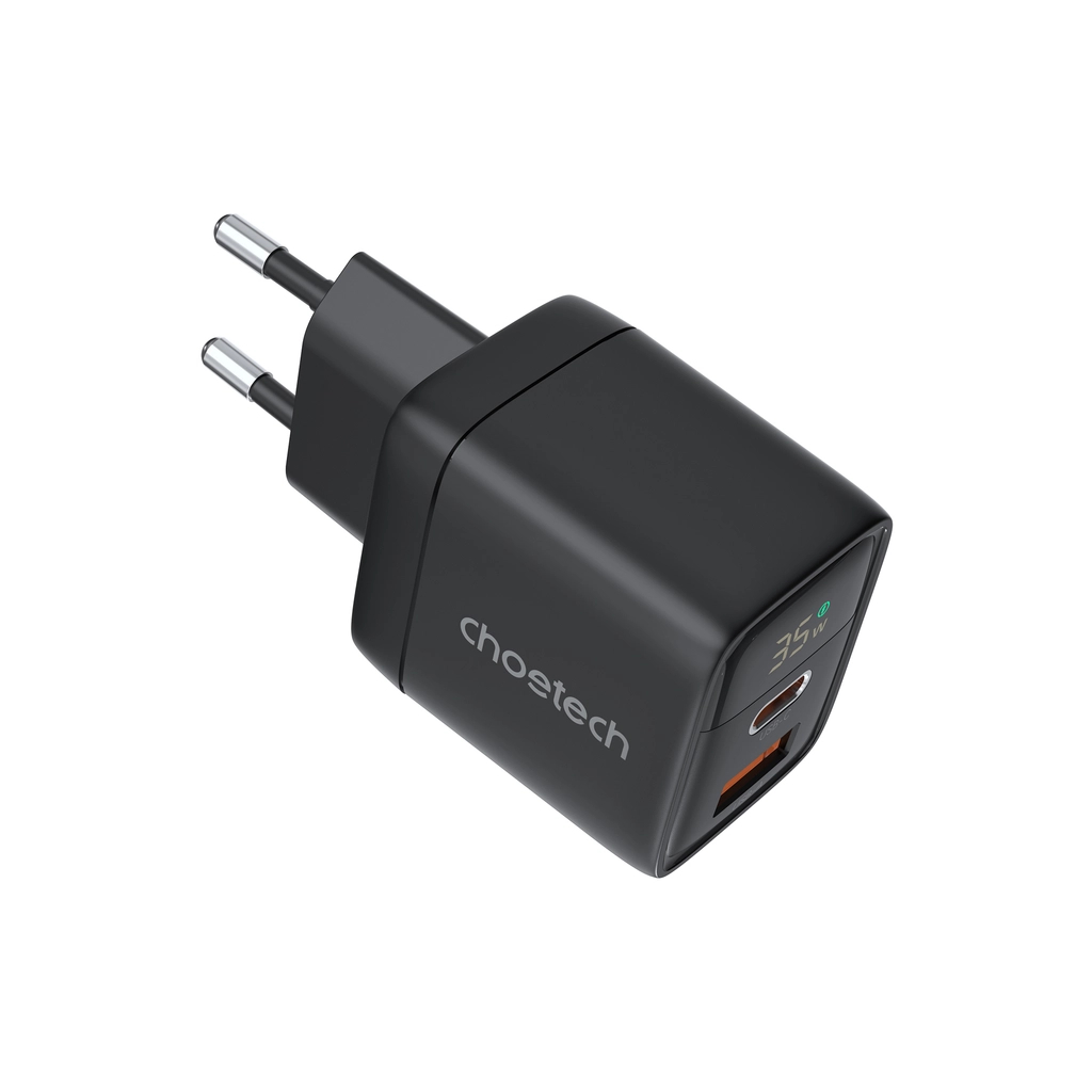 Зарядний пристрій Choetech 1xUSB + 1xUSB-C PD35W with display black (PD6052-EU-BK) - зображення 2