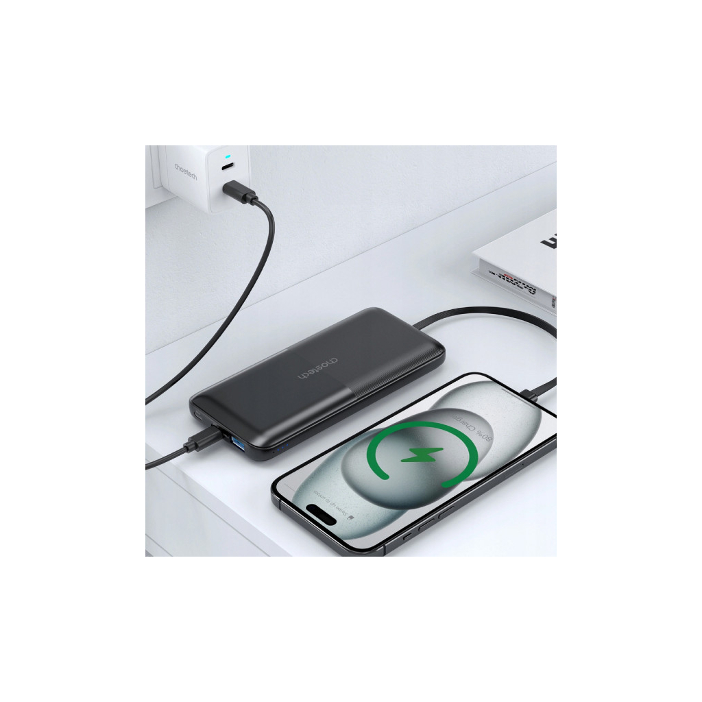 Батарея універсальна Choetech 10000mAh 22,5W, MicroUSB, USB-A, USB-C, build-in USB-C/Lightning cable (B654-BK) - зображення 4
