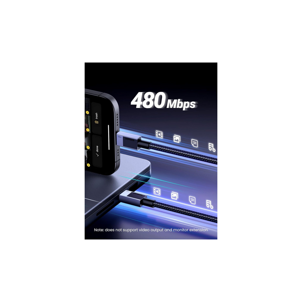 Дата кабель USB-C to USB-C 3.0m 100W L512 gray UGREEN (45065) - зображення 5