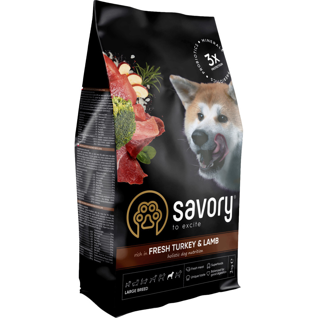Сухий корм для собак Savory Large Breeds rich in Fresh Turkey and Lamb 3 кг (4820232630235) - зображення 1