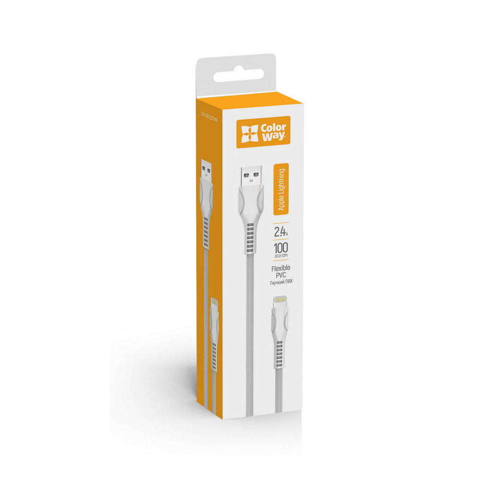 Дата кабель USB 2.0 AM to Lightning 1.0m line-drawing white ColorWay (CW-CBUL027-WH) - зображення 3