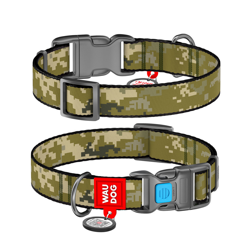 Нашийник для тварин WAUDOG Nylon з QR-паспортом "Мілітарі" пластиковий фастекс XL (283-4026) - зображення 1
