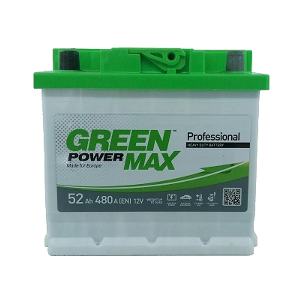 Акумулятор автомобільний GREEN POWER MAX 52Ah (+/-) (480EN) (22379) - зображення 1