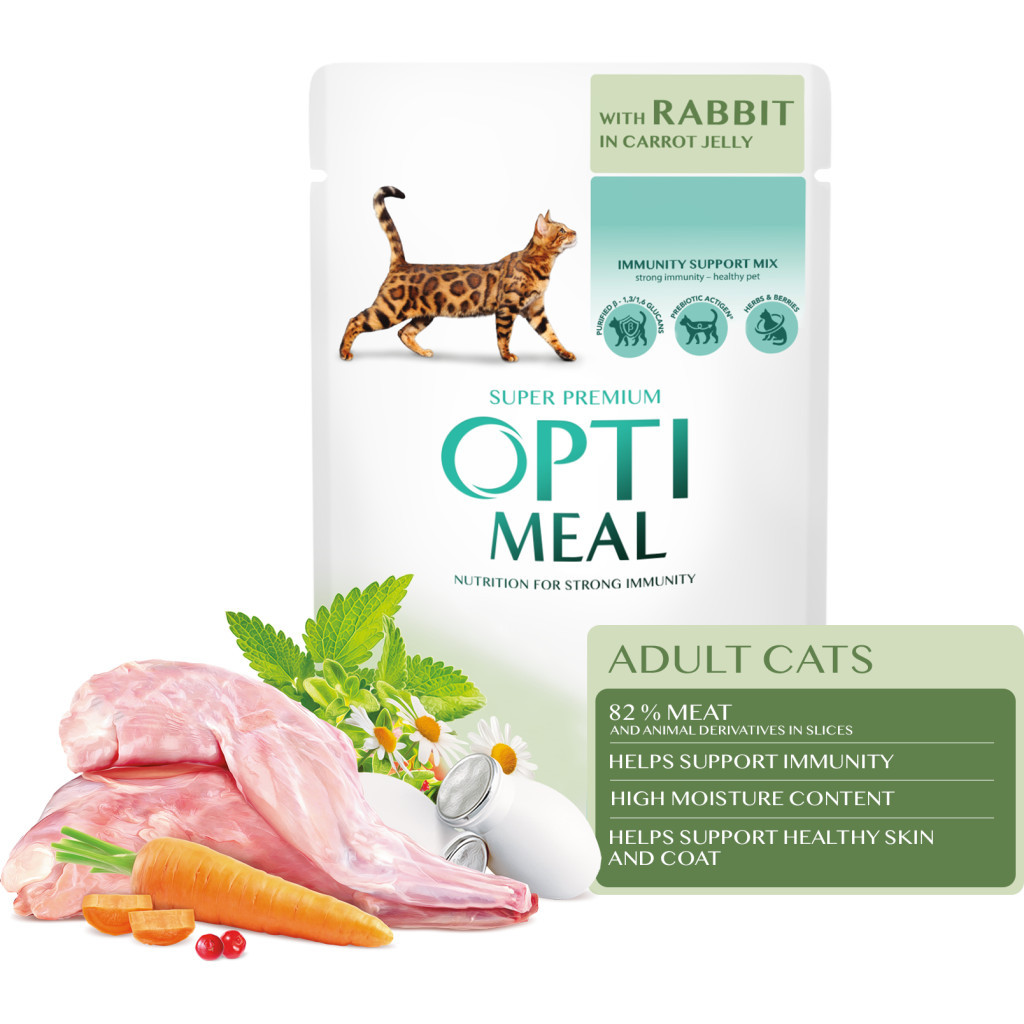 Вологий корм для кішок Optimeal з кроликом в морквяному желе 85 г (4820215365840) - зображення 3