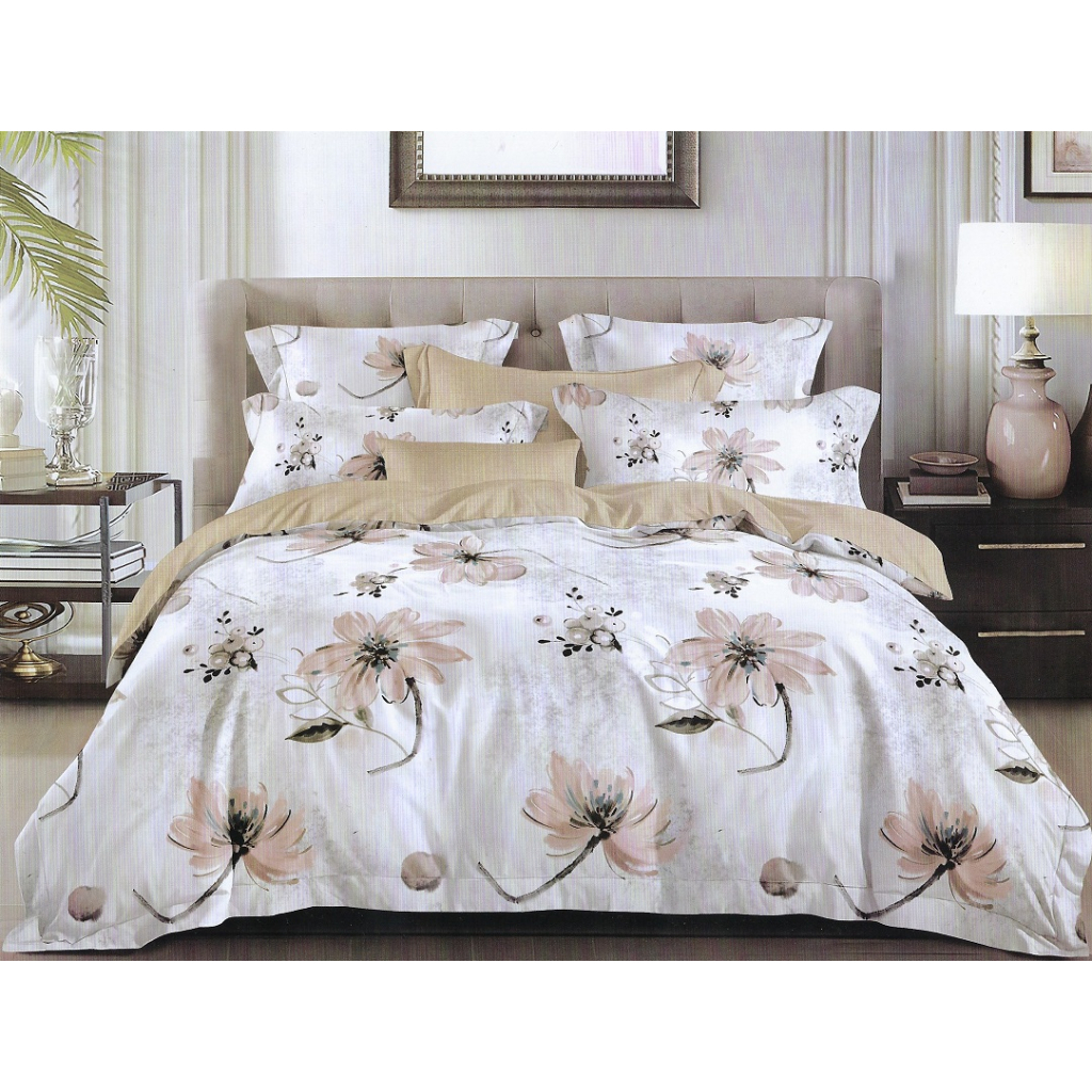 Постільна білизна ШЕМ Royal Satin бежевий принт квіти двоспальна 180 х 220 (1,8 RS_беж квіти принт) - зображення 1