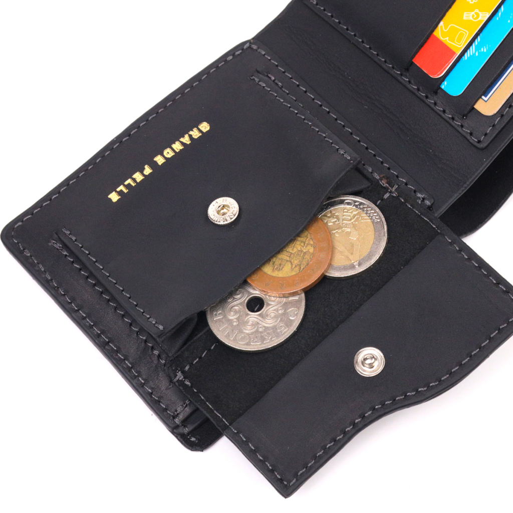 Портмоне Grande Pelle Шкіряне портмоне Слава ЗСУ Чорне (16734) - зображення 7