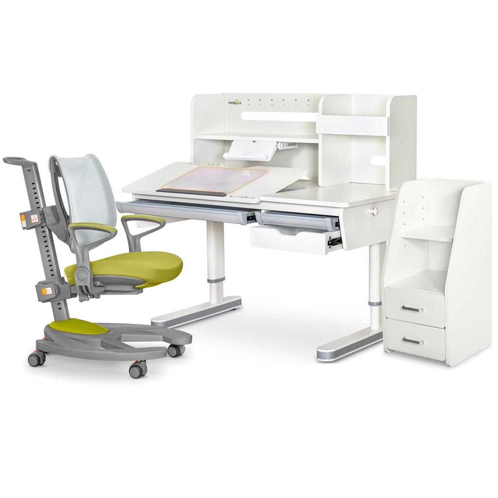 Парта з кріслом Mealux Montreal 2 (парта+тумба+крісло) (BD-670_2WG+Полка+Y-1030+C-12 GREEN) - зображення 1