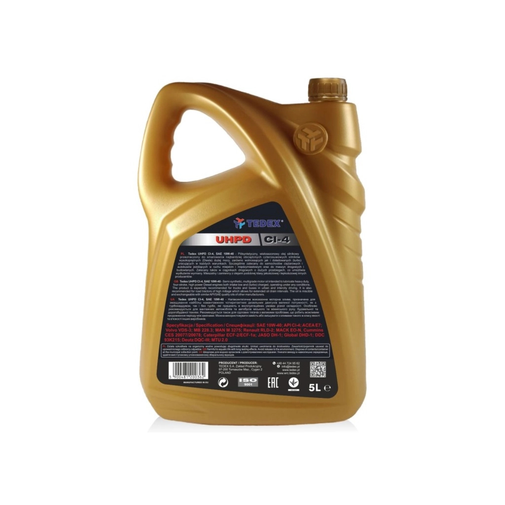 Моторна олива TEDEX UHPD MOTOR OIL CI-4 10W40 - 5л - изображение 2