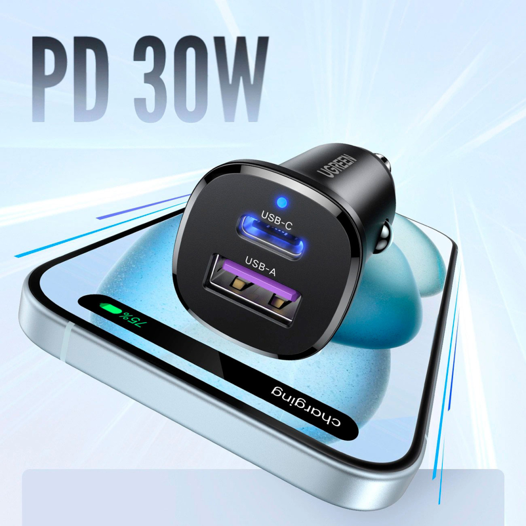 Зарядний пристрій Ugreen 2xUSB 30W (USB-A + USB-C) QC 4.0 Сіра (EC305) (25845) - зображення 2