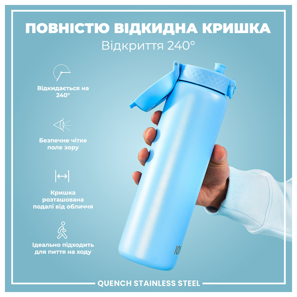 Пляшка для води ION8 OneTouch Stainless Steel 1200 мл Alaskan Blue (I8SS1000ABLU2) - зображення 3