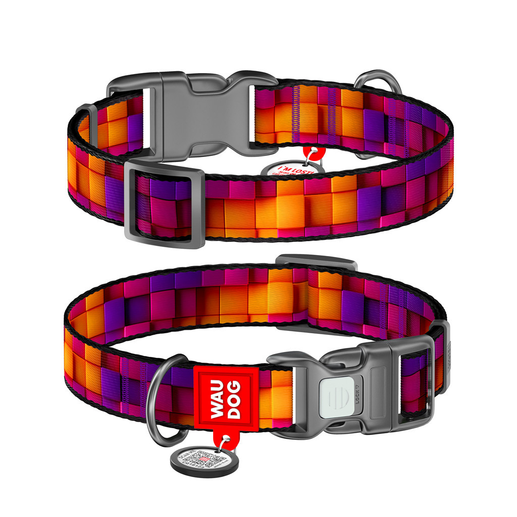 Нашийник для тварин WAUDOG Nylon з QR паспортом "Куби 3Д" пластиковий фастекс М (281-4057) - зображення 1