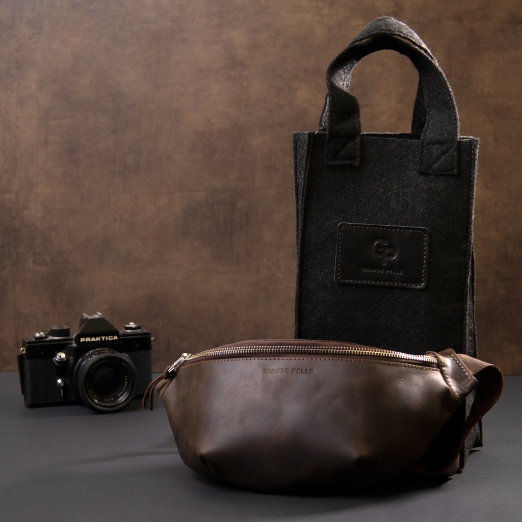 Сумка Grande Pelle Бананка у вінтажній шкірі Коричнева (11154) - зображення 10