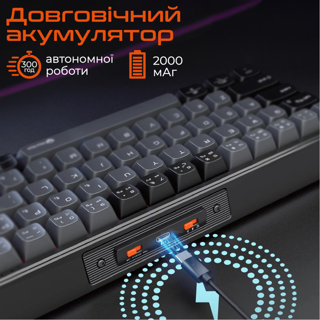 Клавіатура Meetion MK12 Bluetooth/USB Type-C Black (MT-MK12-A-RUA) - зображення 8