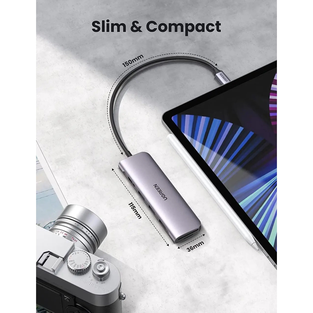 Концентратор Ugreen USB-C to 3xUSB 3.0 + HDMI + SD/TF CM195 gray (70410) - зображення 3