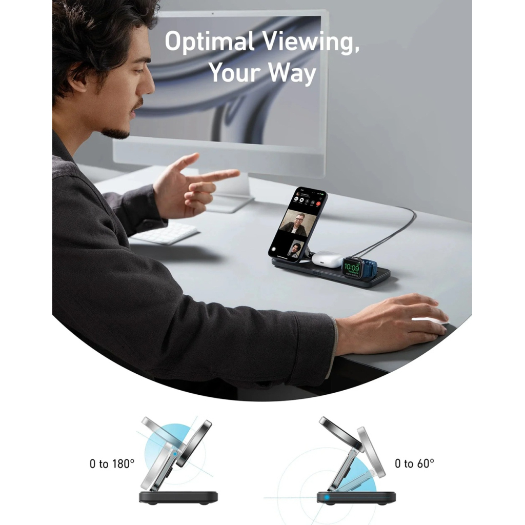 Зарядний пристрій Anker MagGo Wireless Charging Station 15W 3-in-1 Pad Black (B25M1311) - изображение 12
