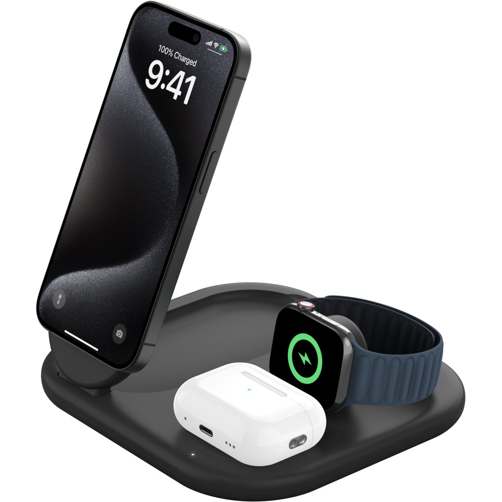 Зарядний пристрій Belkin 3in1 Magnetic Foldable iPhone/Watch/AirPods Qi2 15W black (WIZ029VFBK) - зображення 7