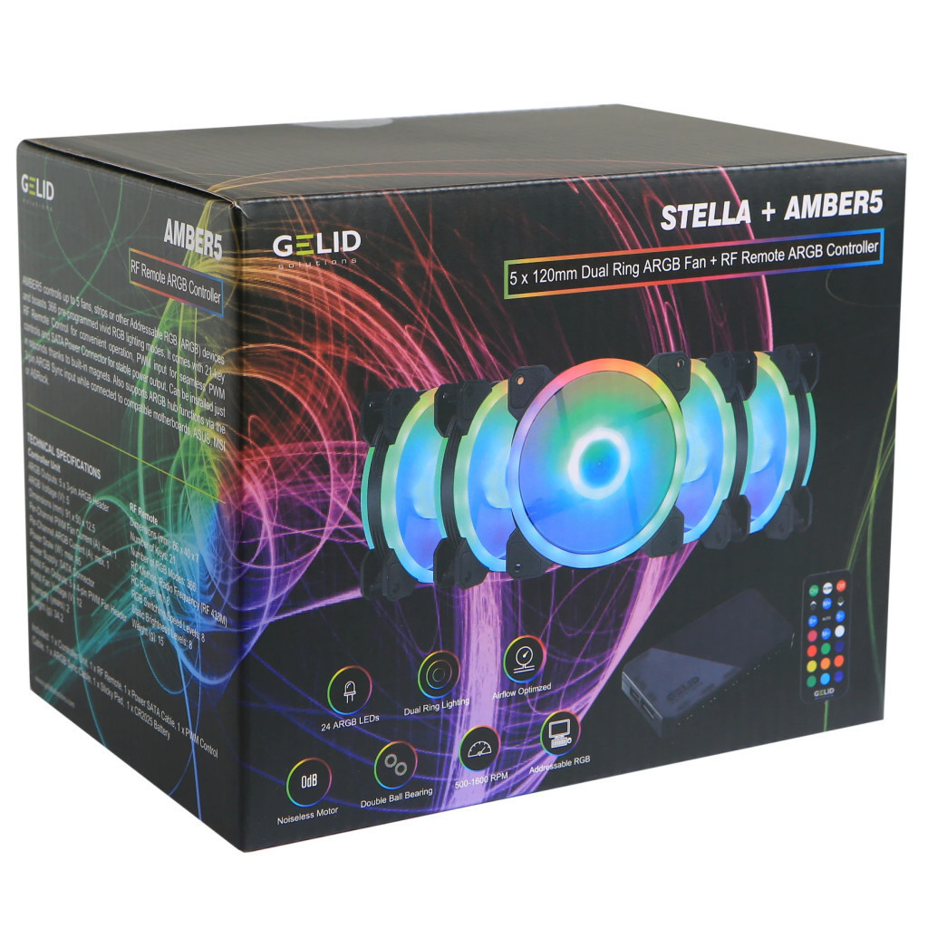 Кулер до корпусу Gelid Solutions AMBER 5 ARGB Combo Bundle (5-fan pack) (RF-RGB-MP-01) - зображення 5
