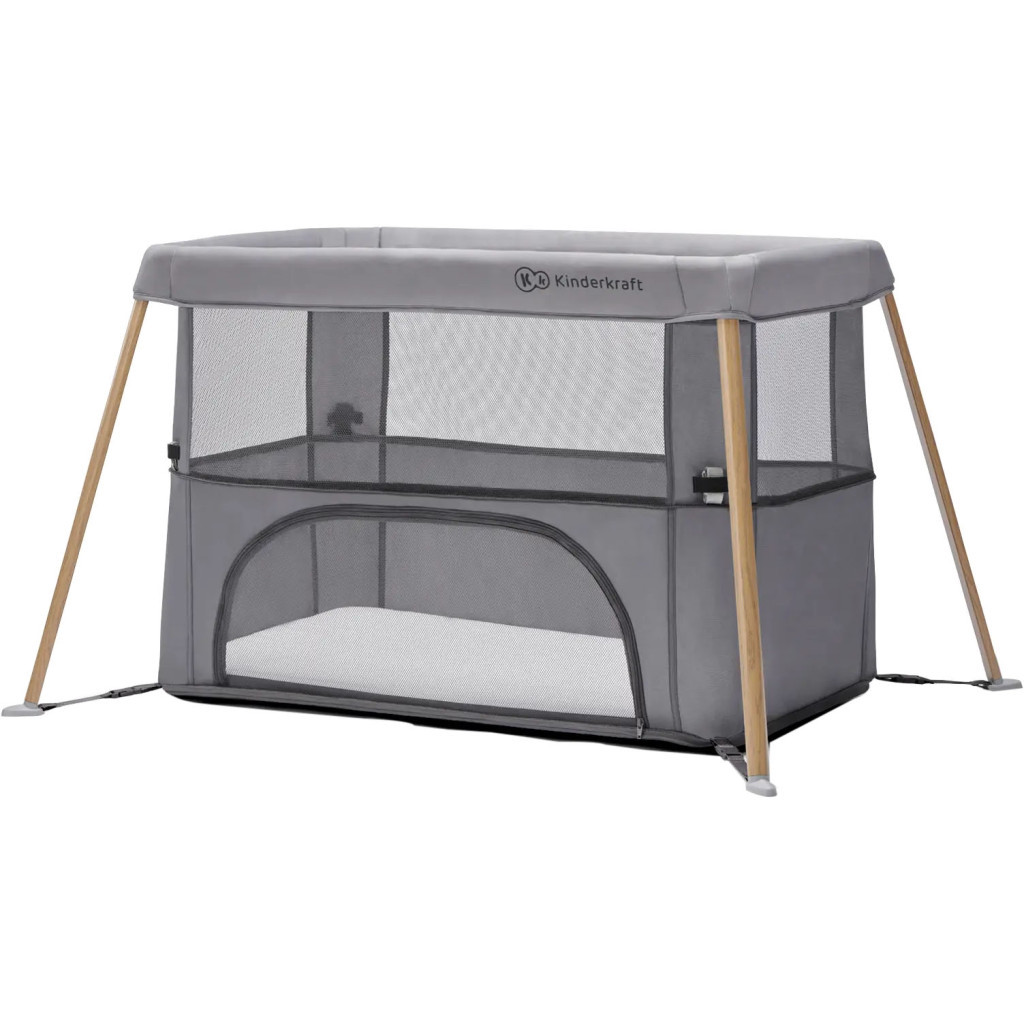 Ліжечко Kinderkraft манеж 2 в 1 Movi Grey Wooden (5902533918454) - зображення 1