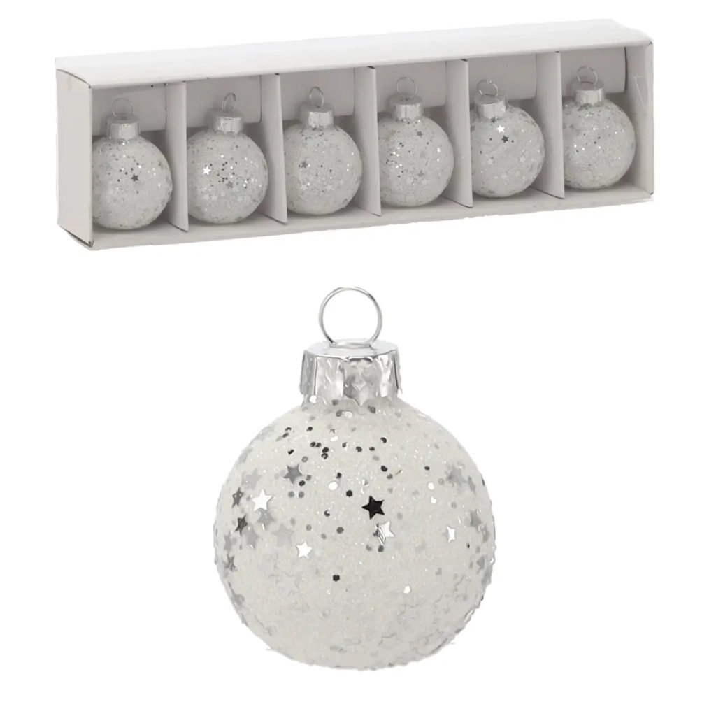 Ялинкова іграшка Chomik скляні кульки 6 шт, 4 см, білі з паєтками (5900779882164) - изображение 3