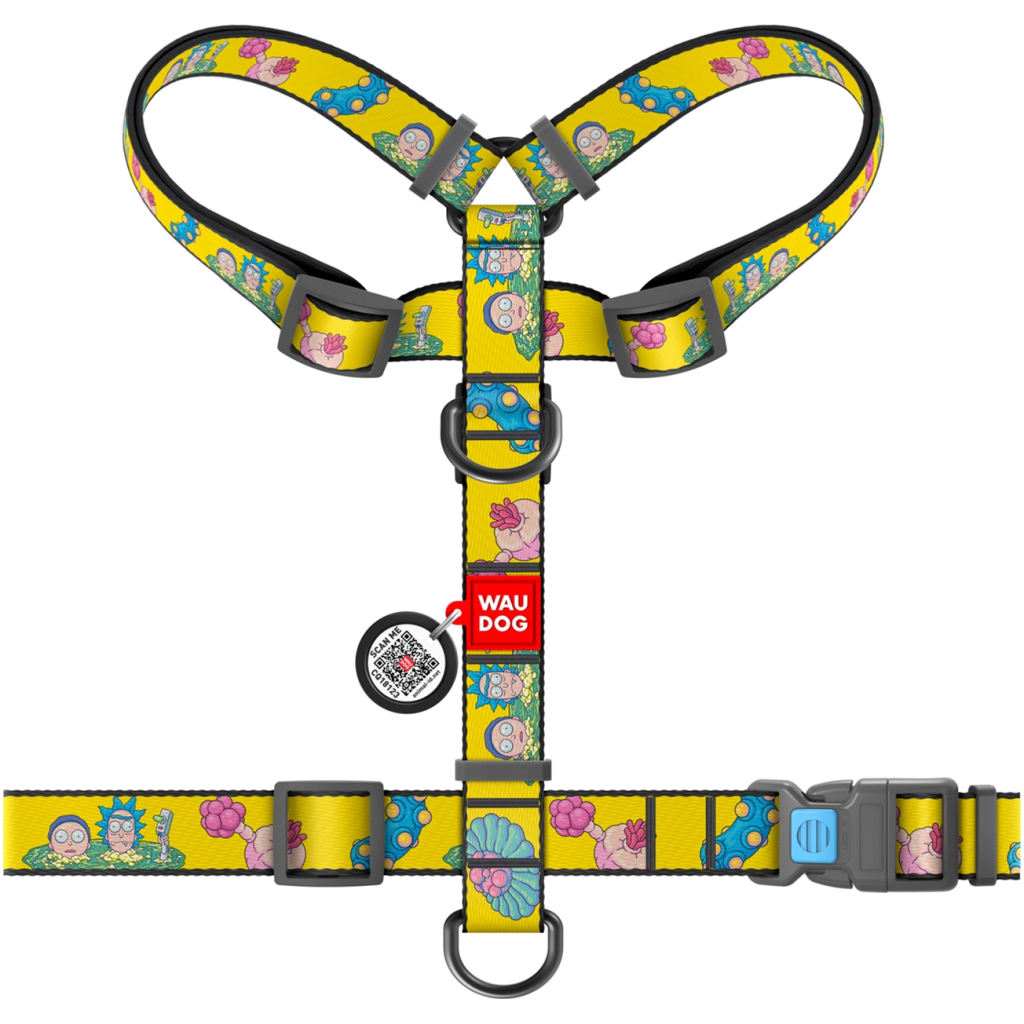 Шлея для собак WAUDOG Nylon з QR паспортом анатомічна H-подібна "Рік та Морті 1" М (5150-0280) - зображення 2