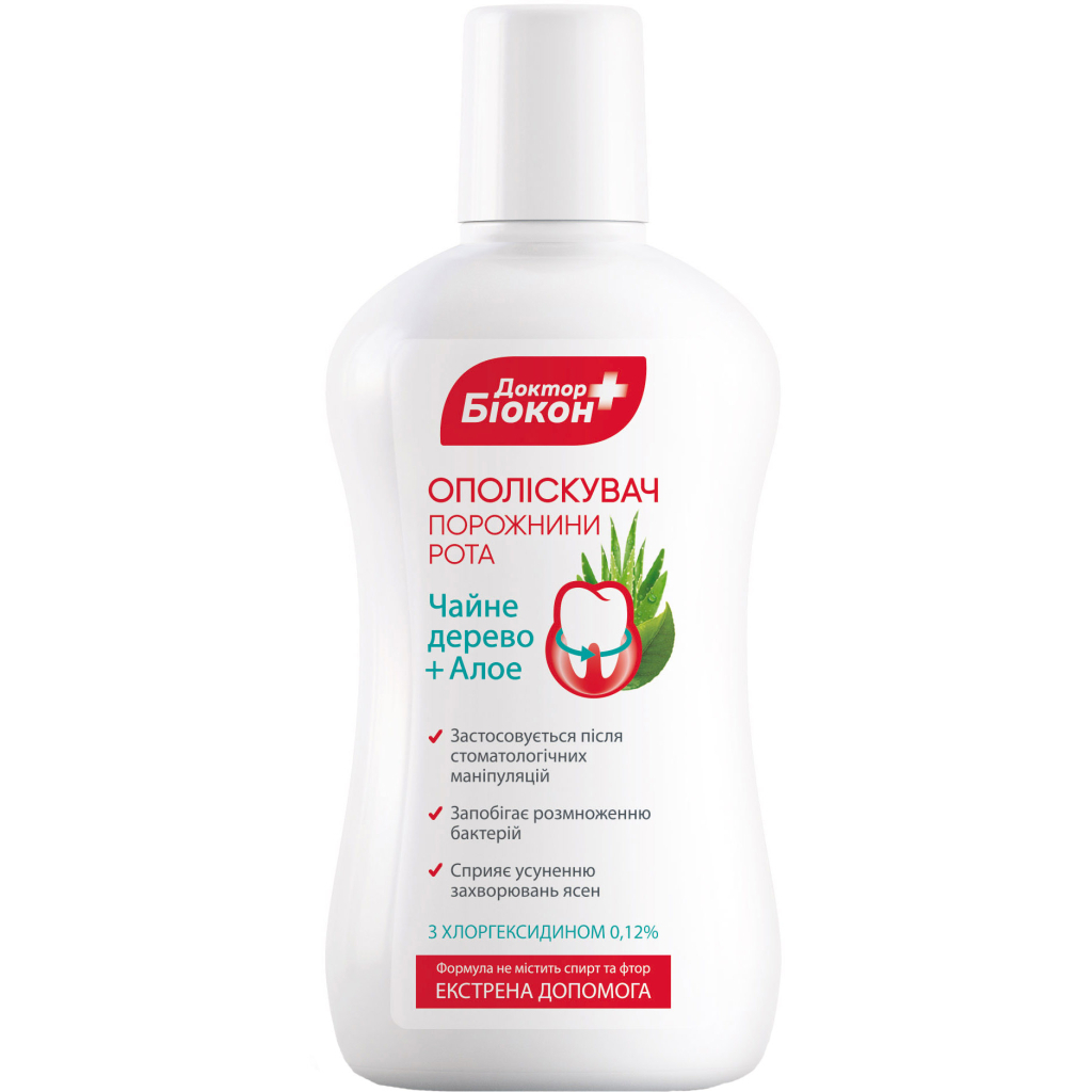 Ополіскувач для порожнини рота Біокон Доктор Біокон Чайне дерево та алое 300 мл (4823110301968) - зображення 1