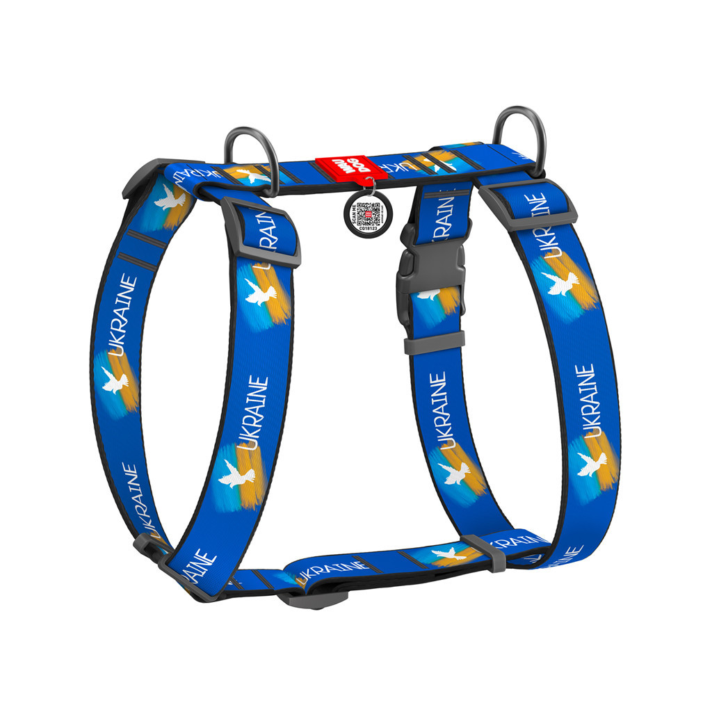 Шлея для собак WAUDOG Nylon анатомічна H-подібна з QR-паспортом "Прапор" пластиковий фастекс XL (323-0229) - зображення 1