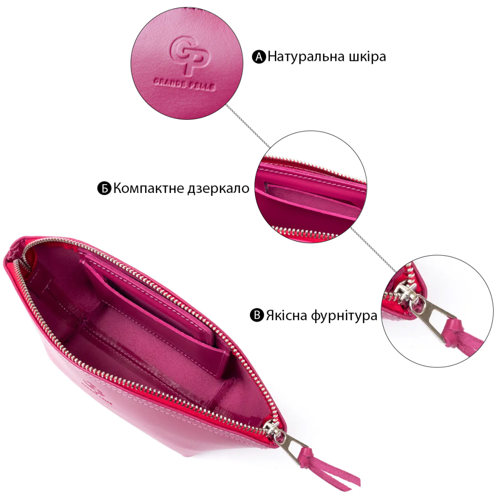 Косметичка Grande Pelle Зі шкіри Фуксія (11301) - зображення 5