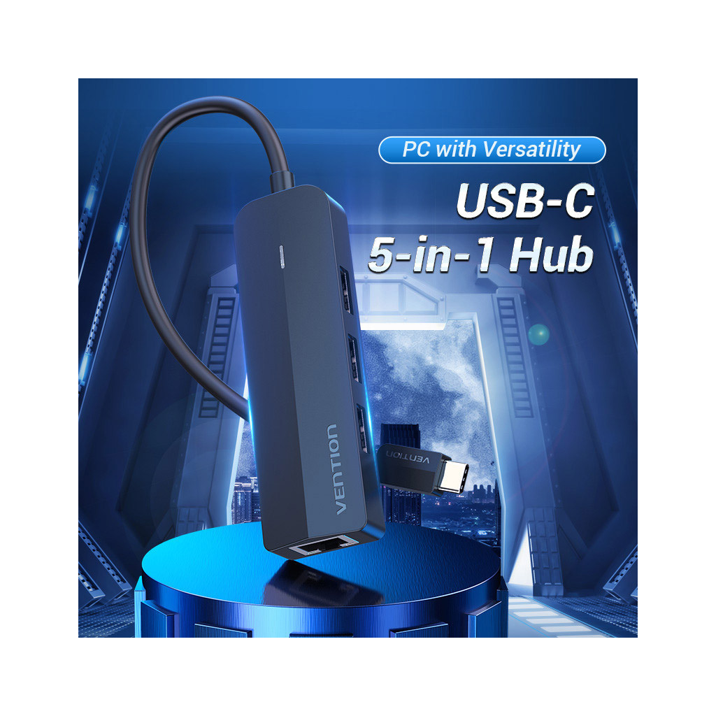 Концентратор Vention USB 3.1 Type-C to 3xUSB 2.0+MicroUSB+RJ45 100M Ethernet black (TGOBB) - зображення 2