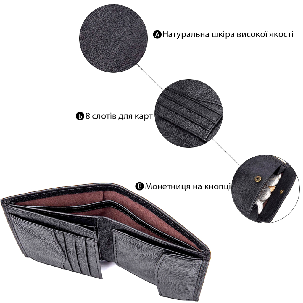 Гаманець Vintage Шкіряний Чорний (14598) - изображение 5