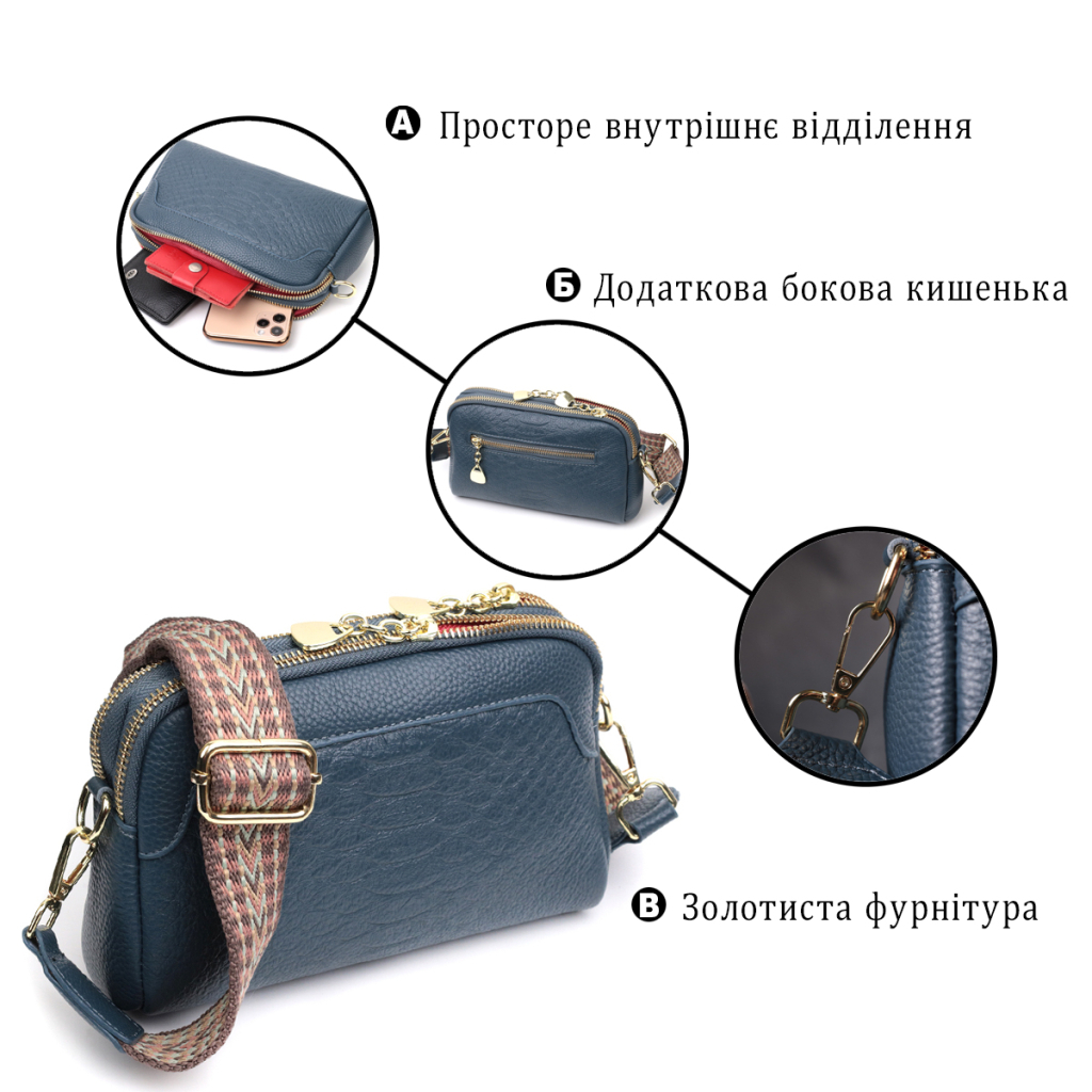 Сумка Vintage На два відділення з натуральної шкіри Синя (22355) - зображення 4