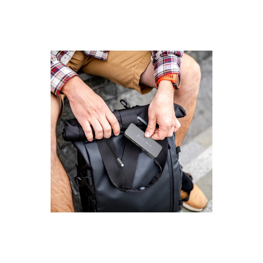 Концентратор J5create USB-C 5-in-1 2xUSB 3.2 10Gbps + 2xUSB-C 10Gbps PD 100W + HDMI 8K gray (JCH453-N) - зображення 9