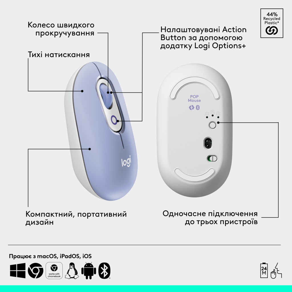 Комплект Logitech POP Icon Combo Bluetooth UA Lilac (920-013078) - зображення 7