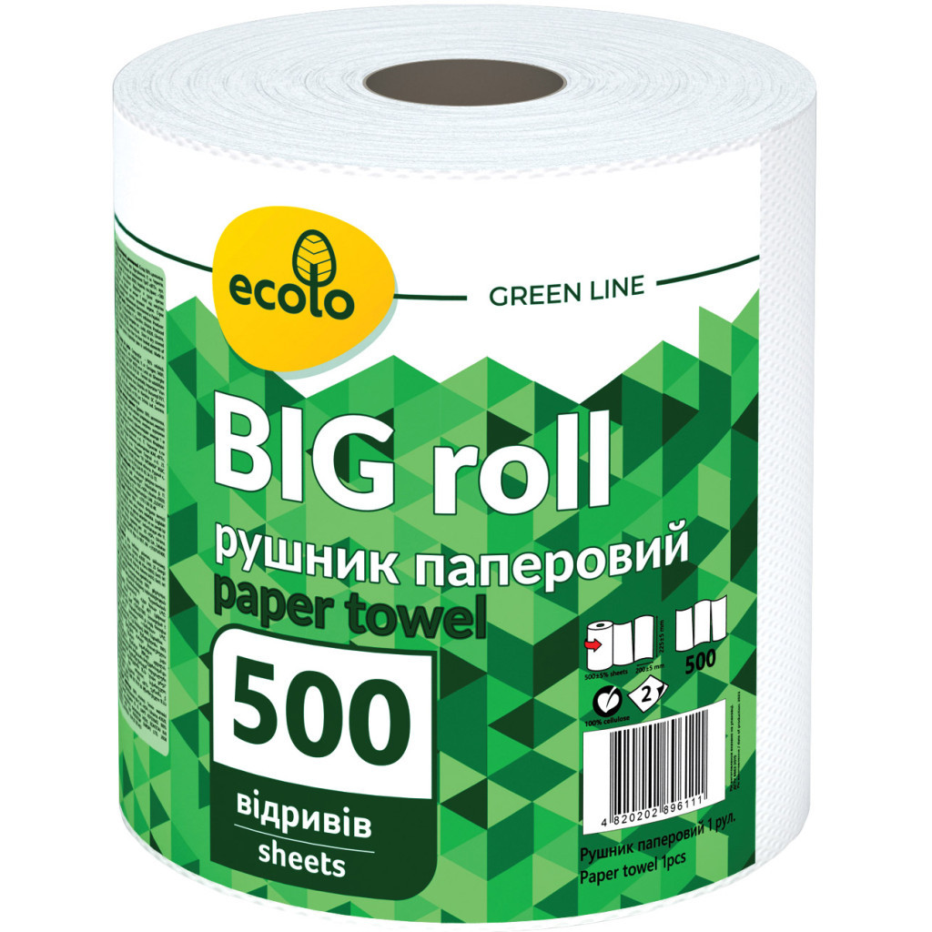 Паперові рушники Ruta Ecolo Big Roll 2 шари 500 відривів (4820202896111) - зображення 1