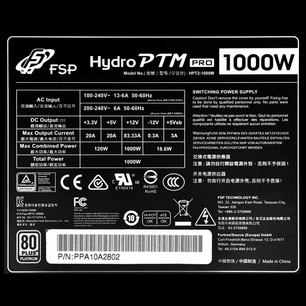 Блок живлення FSP 1000W HYDRO PTM PRO (HPT2-1000M) - зображення 3