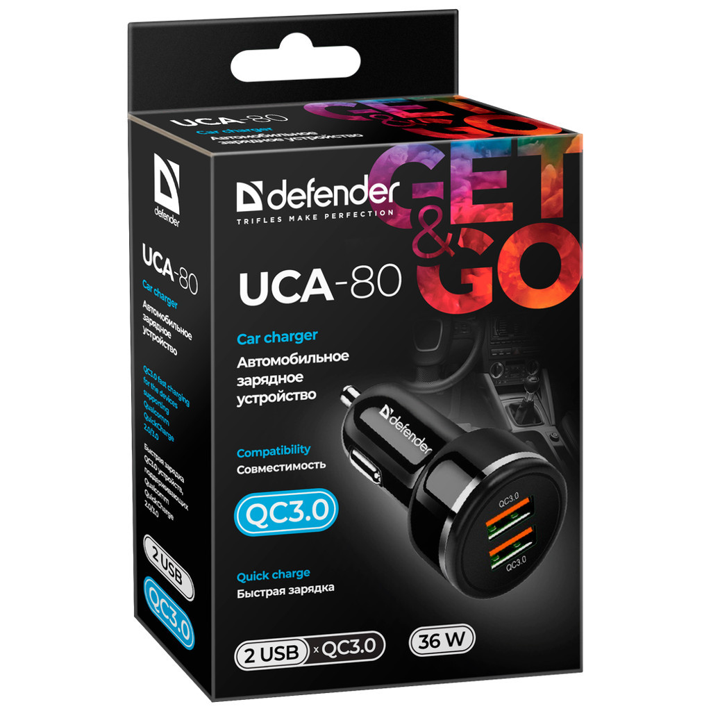 Зарядний пристрій Defender UCA-80 black, 2xUSB, QC3.0, 36W (83832) - зображення 2