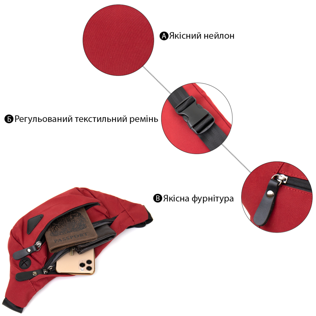 Сумка Vintage Бананка нейлон Червона (20639) - зображення 4